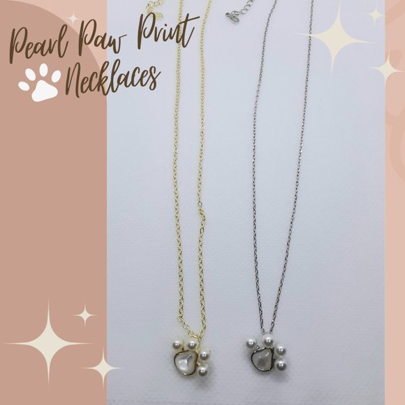 Closet Clearout Last Chance-Gold and Silver Pearl Paw Print Necklaces - Picture 6 of 7